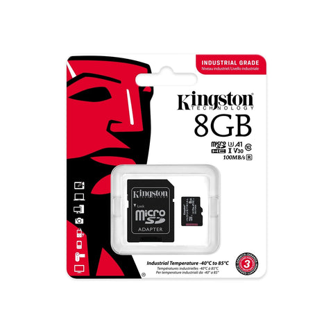 Kingston Technology - Carte Micro SD Industrielle avec Lecteur SD, Capactié de 8GB, Classe 10, UHS-I, U3, V30,