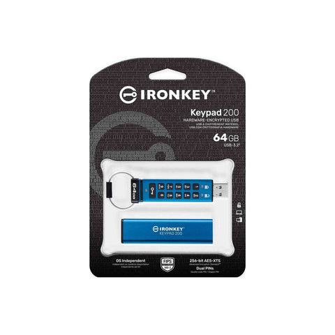 Kingston Technology - Clé USB Crypté IronKey Keypad 200, USB 3.2 GEN 1, Capacité de 64GB