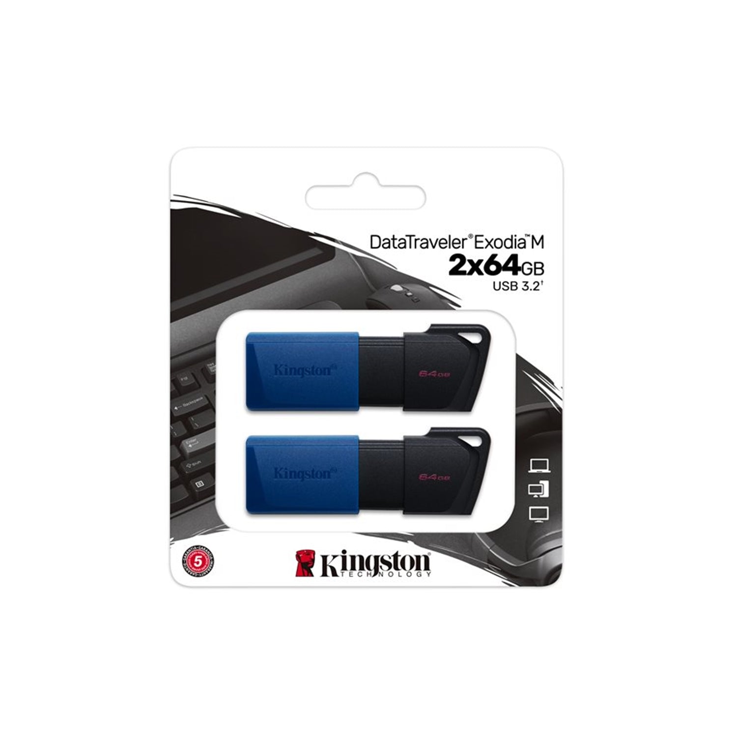 Kingston Technology - Clé USB DataTraveler Exodia M, USB 3.2 GEN 1, Capacité de 64GB, Paquet de 2 - Simple Boutique