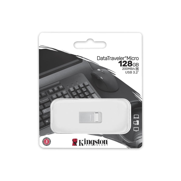 Kingston Technology - Clé USB Micro DataTraveler, USB 3.2 Gen 1, Capacité de 128GB, Boitier en Métal - Simple Boutique