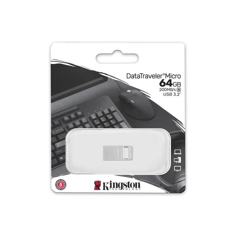 Kingston Technology - Clé USB Micro DataTraveler, USB 3.2 Gen 1, Capacité de 64GB, Boitier en Métal