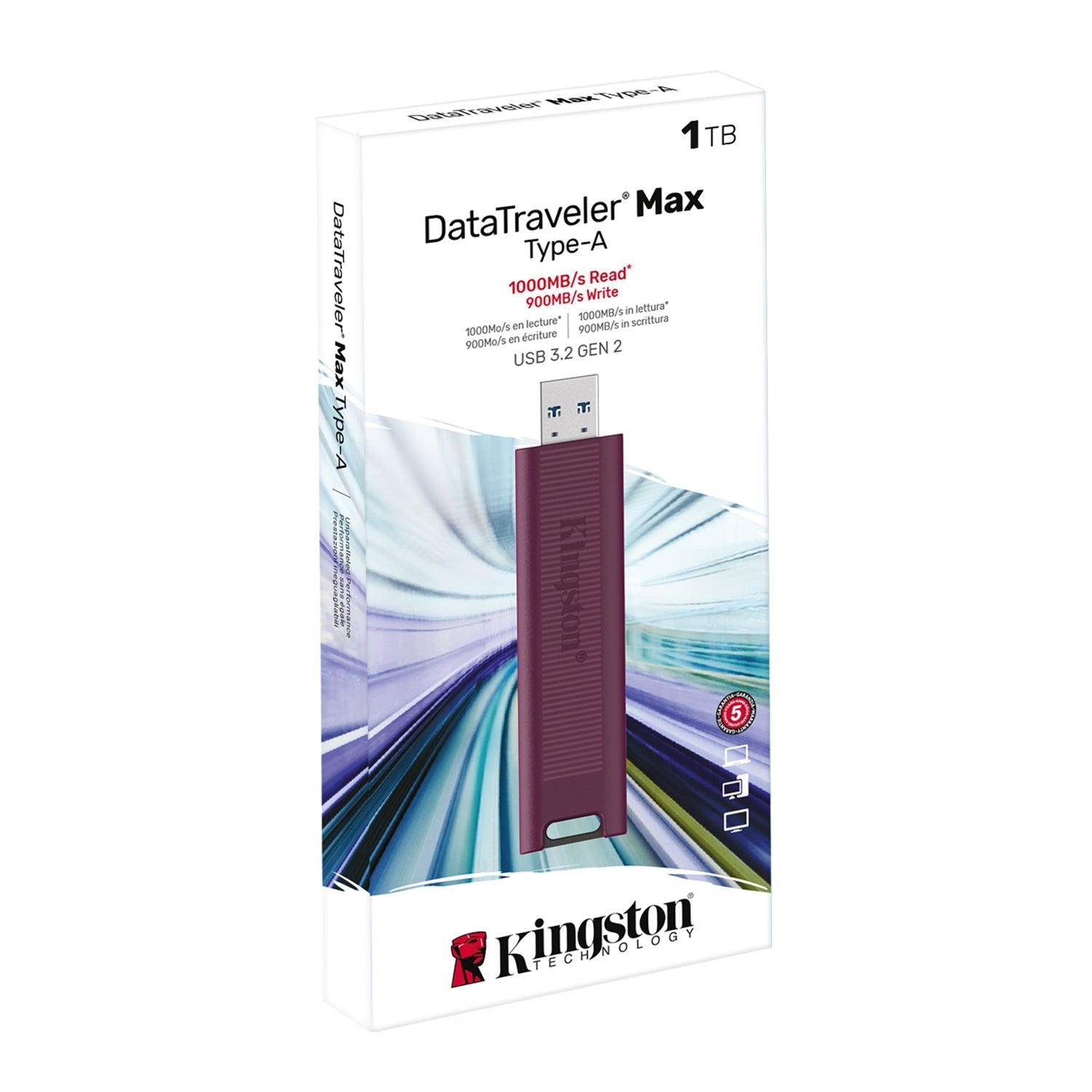 Kingston Technology - Clé USB Type-A DataTraveler Max, USB 3.2 GEN 2, Capacité de 1TB, Rose - Simple Boutique