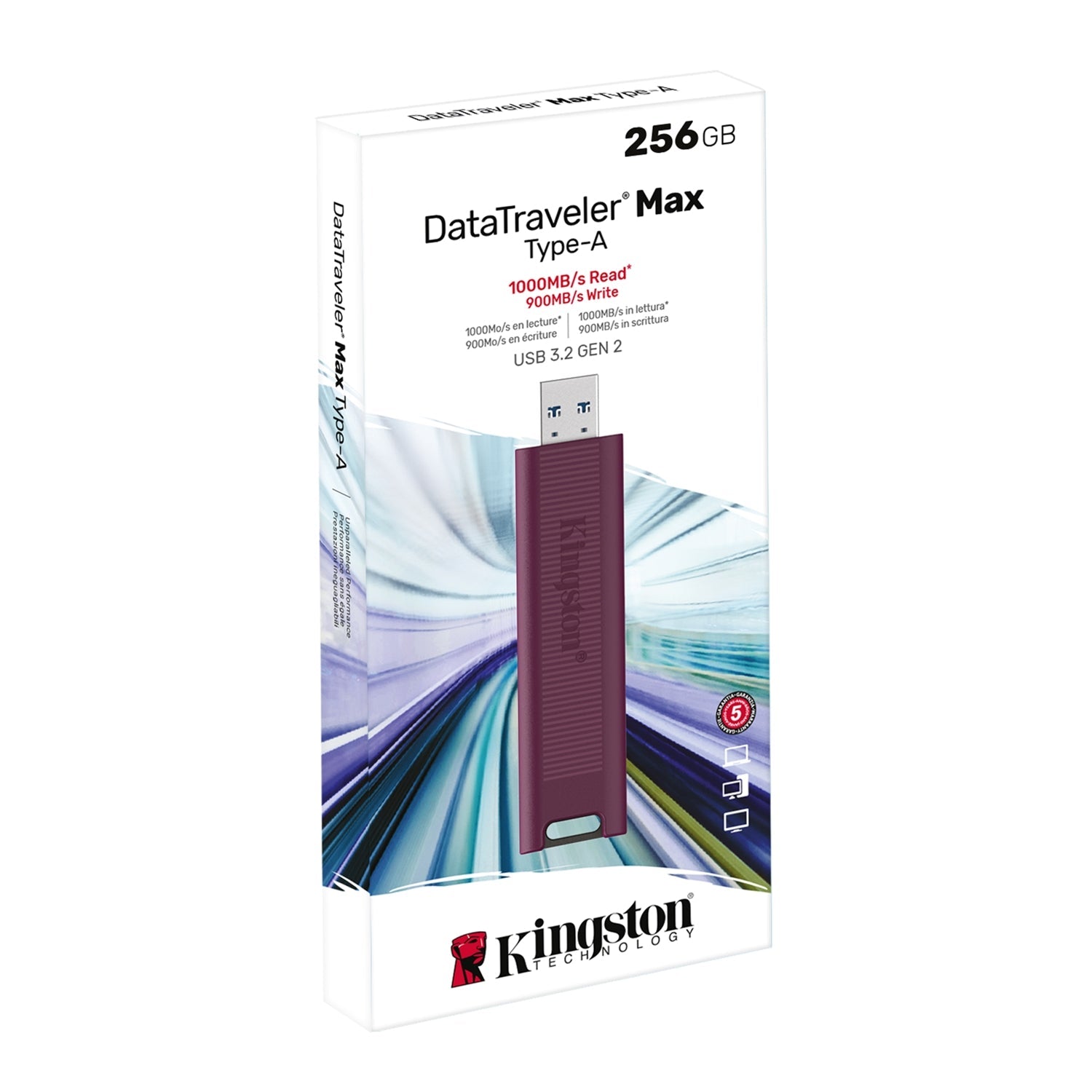 Kingston Technology - Clé USB Type-A DataTraveler Max, USB 3.2 GEN 2, Capacité de 256GB, Rose - Simple Boutique