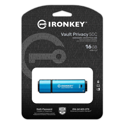Kingston Technology - Clé USB Type-C Crypté IronKey Vault Privacy 50C, USB 3.2 GEN 1, Capacité de 16GB