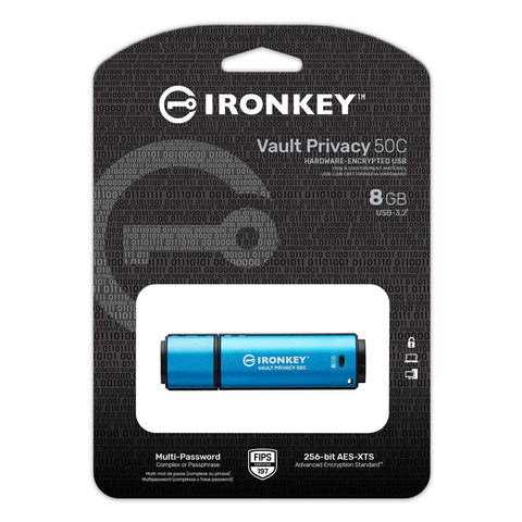 Kingston Technology - Clé USB Type-C Crypté IronKey Vault Privacy 50C, USB 3.2 GEN 1, Capacité de 8GB