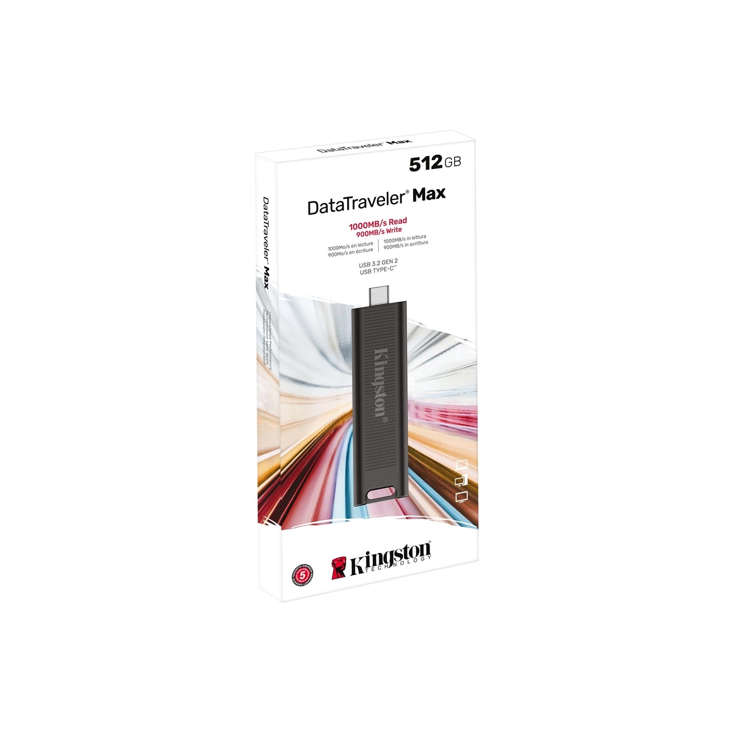 Kingston Technology - Clé USB Type-C DataTraveler Max, USB 3.2 GEN 2, Capacité de 512GB, Noir - Simple Boutique
