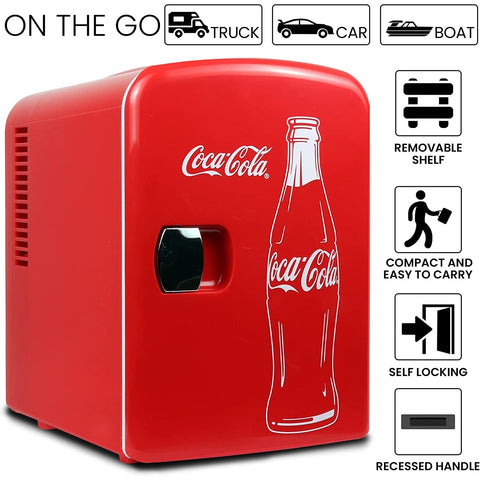 Koolatron - Mini Réfrigérateur Nostalgique Coca-Cola, Capacité de 4 Litres ou 6 Canettes, Rouge