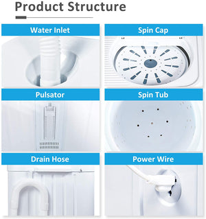 Kuppet mini Machine à laver et Essoreuse 2 en 1 compacte Blanc et Gris - Simple Boutique