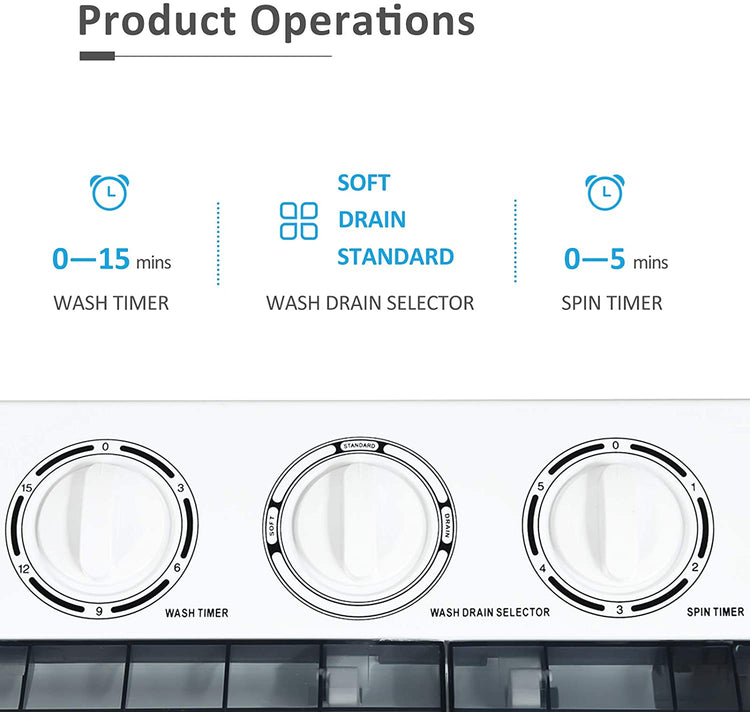 Kuppet mini Machine à laver et Essoreuse 2 en 1 compacte Blanc et Gris - Simple Boutique