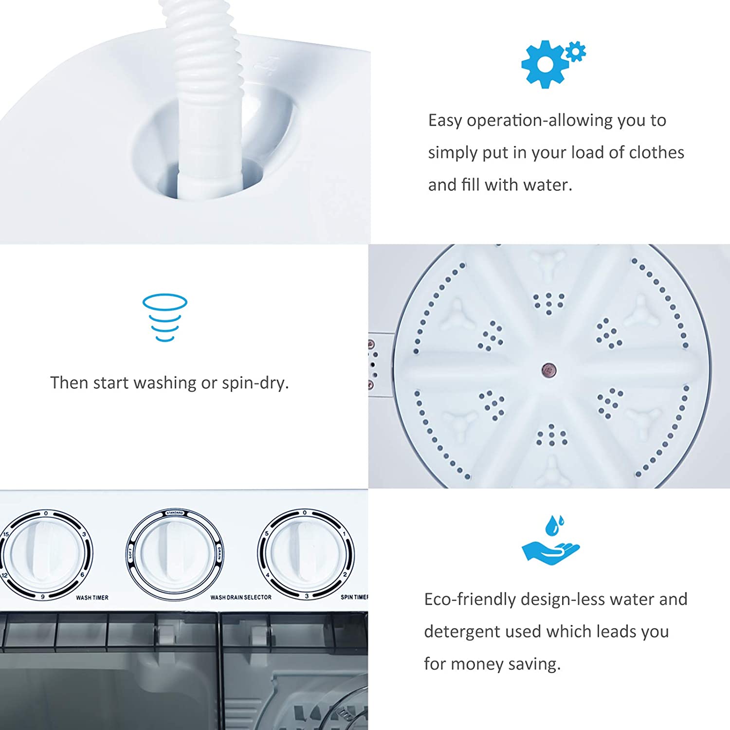 Kuppet mini Machine à laver et Essoreuse 2 en 1 compacte Blanc et Gris - Simple Boutique