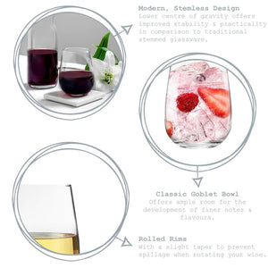 LAV - Ensemble de 6 Verres à Vin Sans Pied Gaia, Capacité de 475mL, Vont au Lave-Vaisselle - Simple Boutique