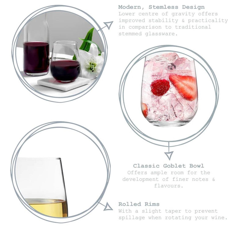 LAV - Ensemble de 6 Verres à Vin Sans Pied Gaia, Capacité de 475mL, Vont au Lave-Vaisselle - Simple Boutique