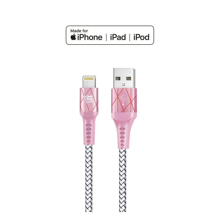 LAX - Câble Lightning de 4 Pieds, Tressé et Durable, Rose et Argent - Simple Boutique