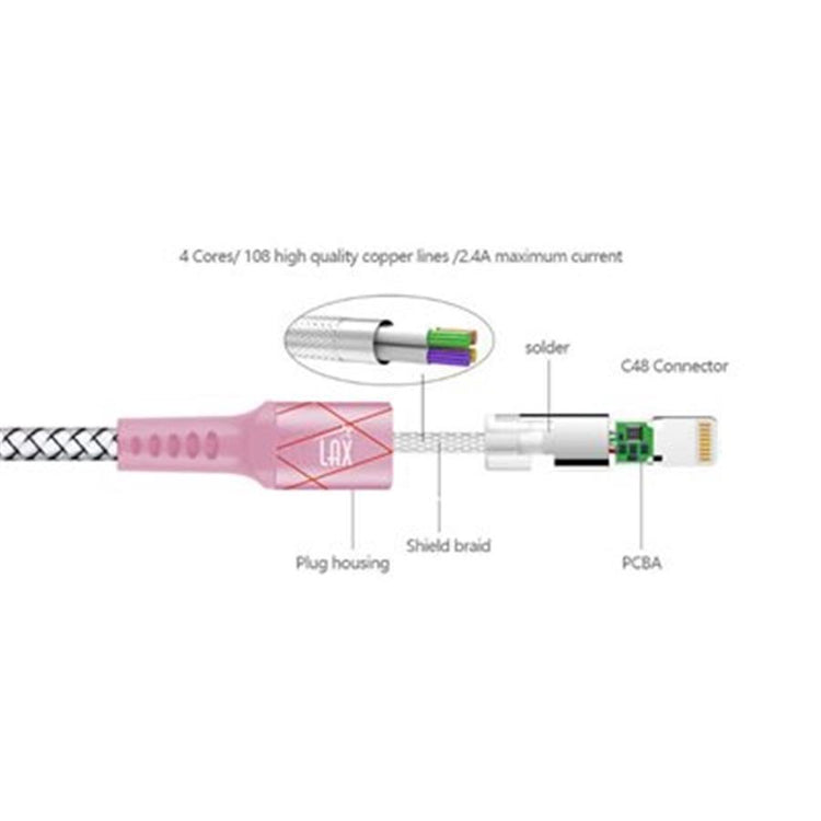 LAX - Câble Lightning de 4 Pieds, Tressé et Durable, Rose et Argent - Simple Boutique