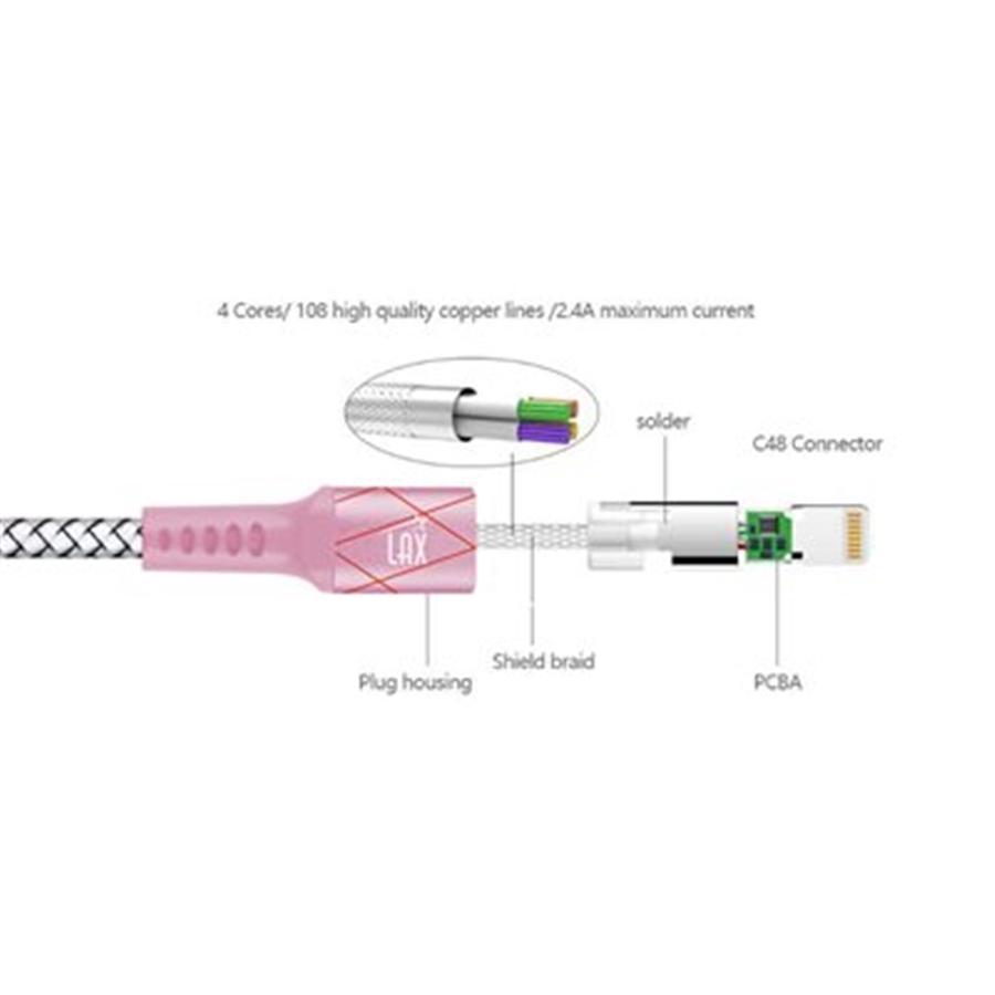 LAX - Câble Lightning de 4 Pieds, Tressé et Durable, Rose et Argent - Simple Boutique