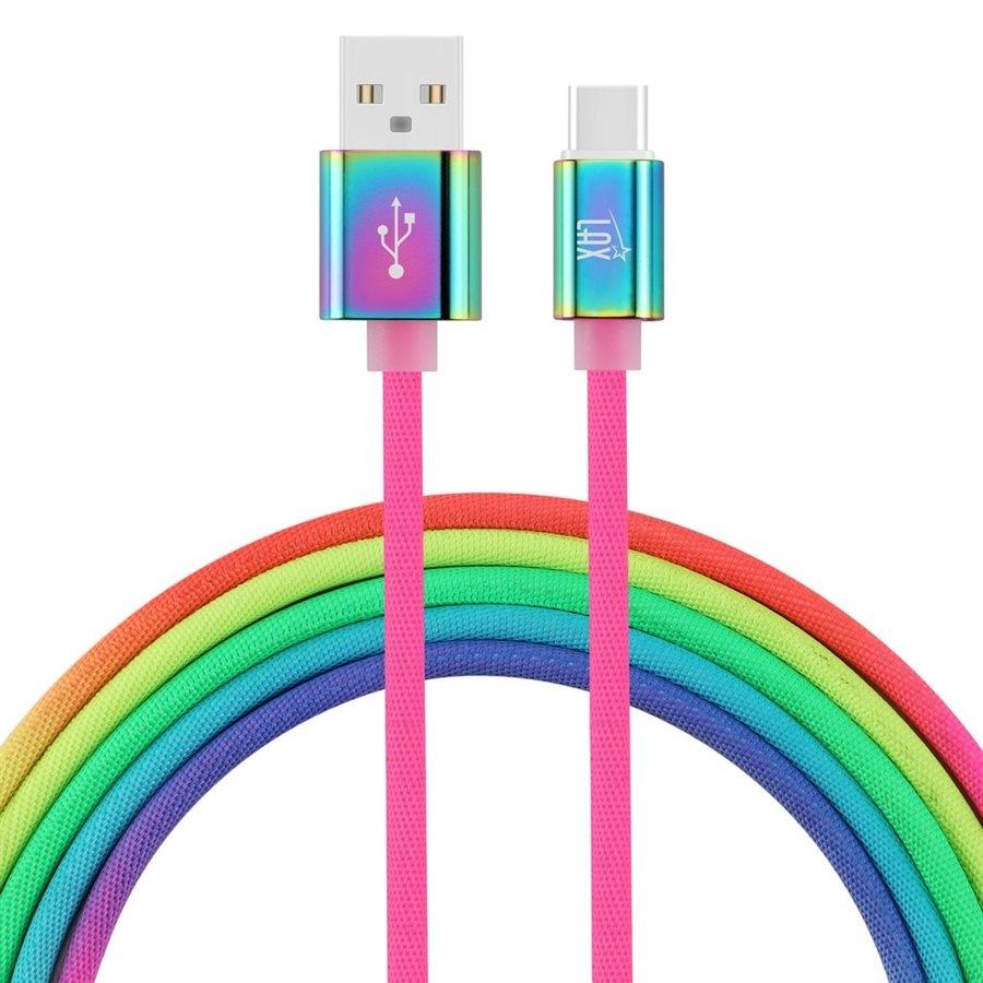 LAX - Câble USB Type-C à USB-A de 6 Pieds, Tressé et Durable, Arc-en-Ciel