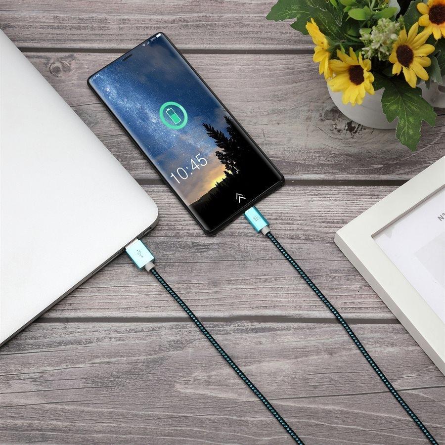LAX - Câble USB Type-C à USB-A de 6 Pieds, Tressé et Durable, Bleu - Simple Boutique