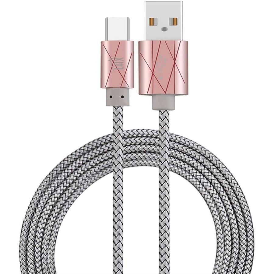 LAX - Câble USB Type-C à USB-A de 6 Pieds, Tressé et Durable, Rose et Argent