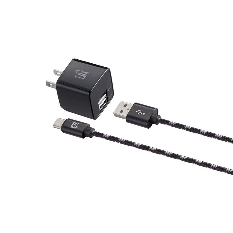 LAX - Chargeur Mural Double USB à Chargement Rapide avec Câble USB Type-C Tressé de 6 Pieds, Noir - Simple Boutique