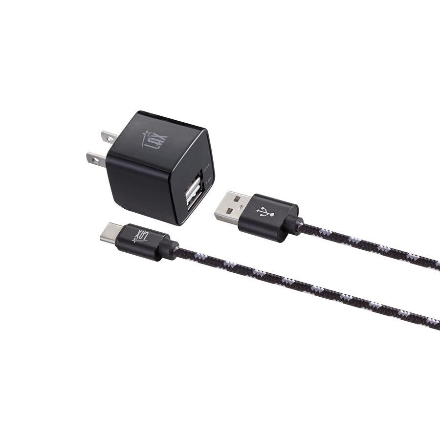 LAX - Chargeur Mural Double USB à Chargement Rapide avec Câble USB Type-C Tressé de 6 Pieds, Noir - Simple Boutique