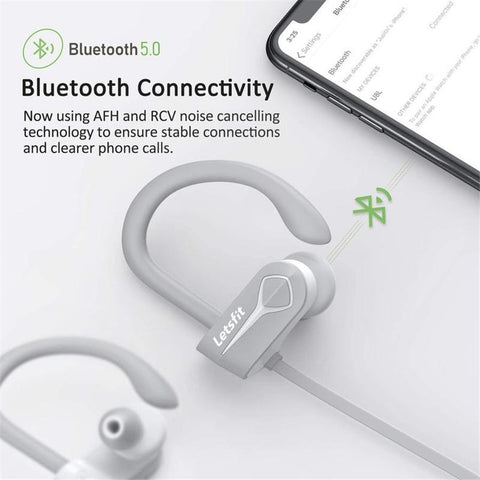 LetsFit - Écouteurs Intra-Auriculaires Sans-Fil,  Bluetooth 5.0, Résistant à l'eau, Blanc
