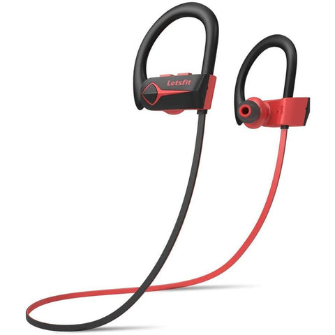 LetsFit - Écouteurs Intra-Auriculaires Sans-Fil,  Bluetooth 5.0, Résistant à l'eau, Noir et Rouge