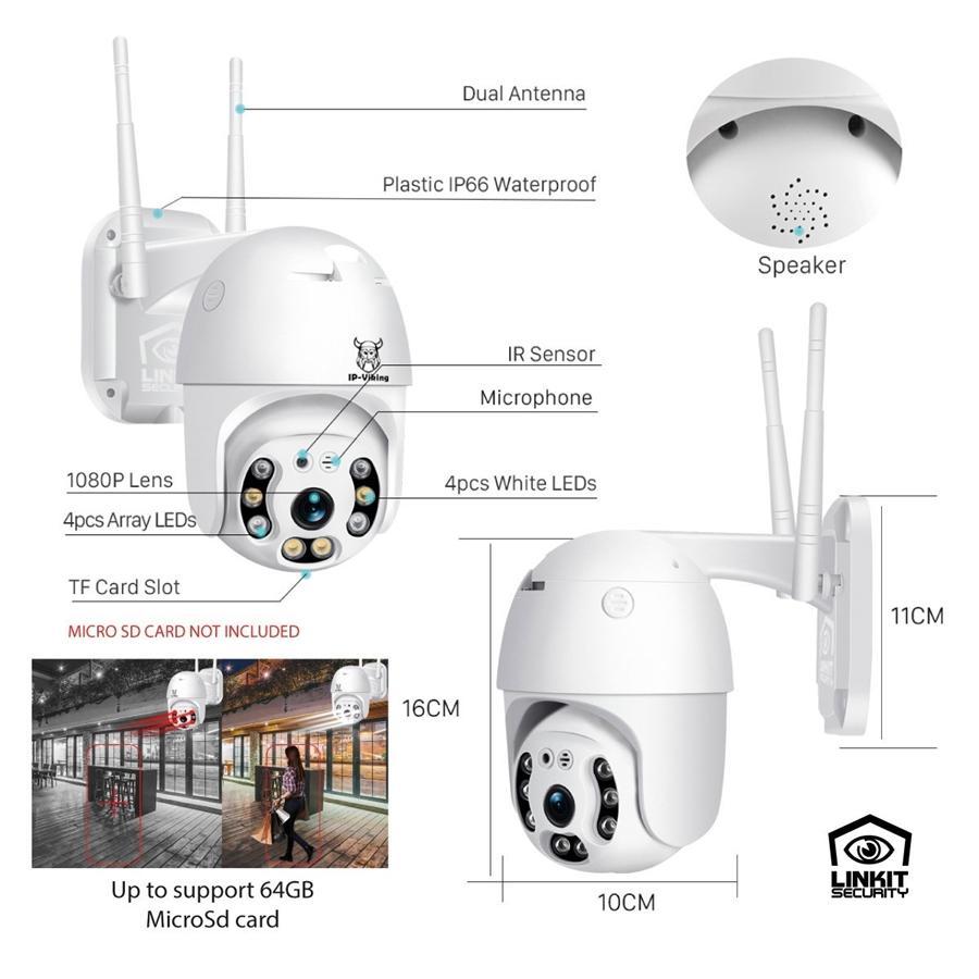 Linkit Security - Caméra IP-Viking Extérieur 1080P, Wi-Fi, Infrarouge, Objectif 2MP, Blanc - Simple Boutique