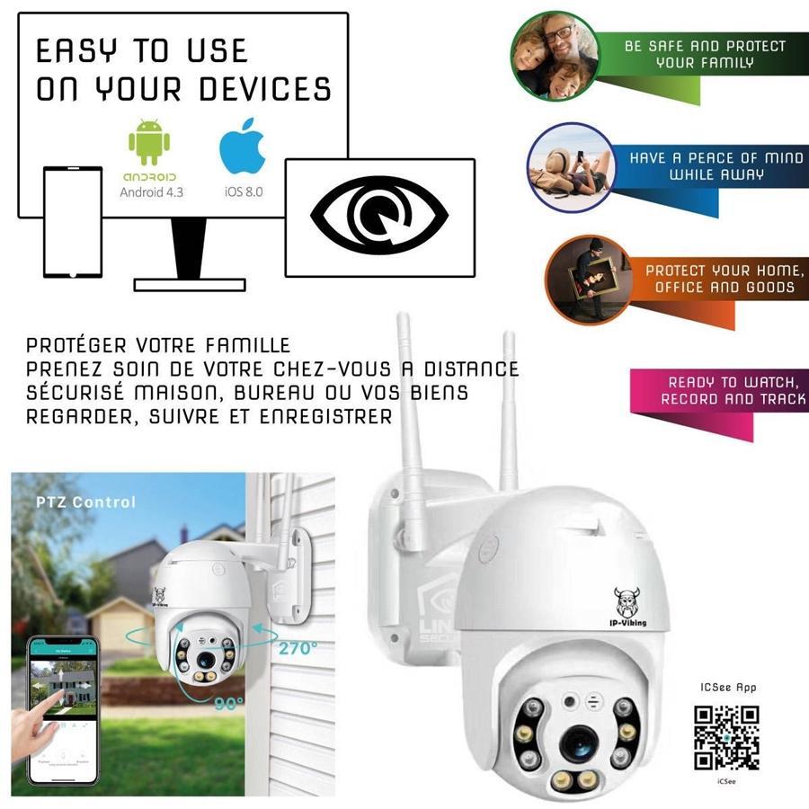 Linkit Security - Caméra IP-Viking Extérieur 1080P, Wi-Fi, Infrarouge, Objectif 2MP, Blanc - Simple Boutique