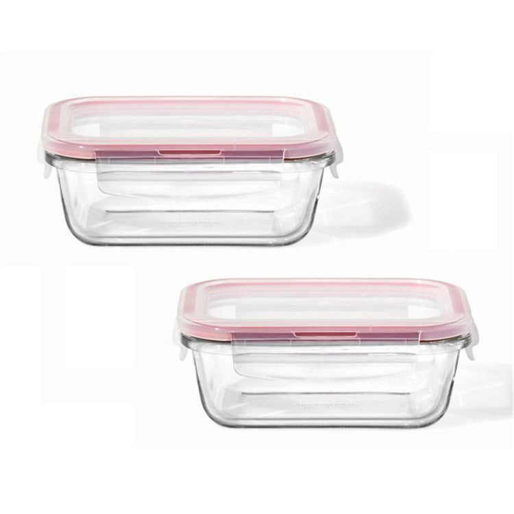 LocknLock - Ensemble de 2 Contenants en Verre Hemétiques et Étanches, Capacité de 380mL, Rouge - Simple Boutique