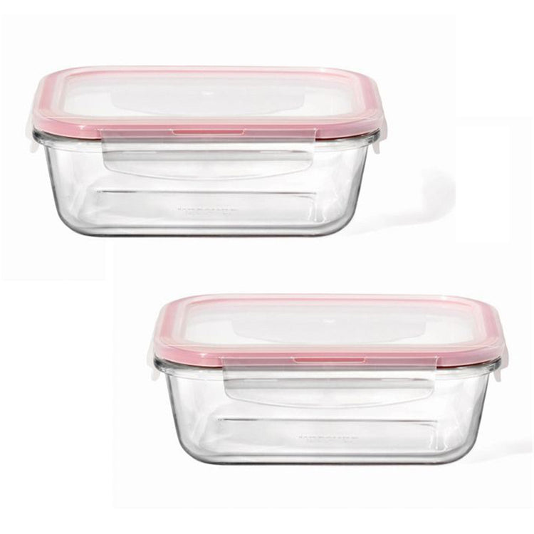 LocknLock - Ensemble de 2 Contenants en Verre Hermétiques et Étanches, Capacité de 630mL, Rouge - Simple Boutique