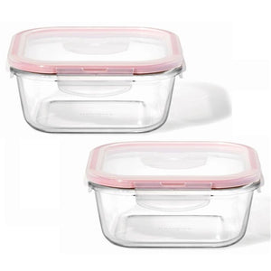 LocknLock - Ensemble de 2 Contenants en Verre Hermétiques et Étanches, Capacité de 750mL, Rouge - Simple Boutique