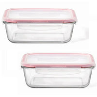 LocknLock - Ensemble de 2 Contenants en Verres Hermétiques et Étanches, Capacité de 1L, Rouge - Simple Boutique