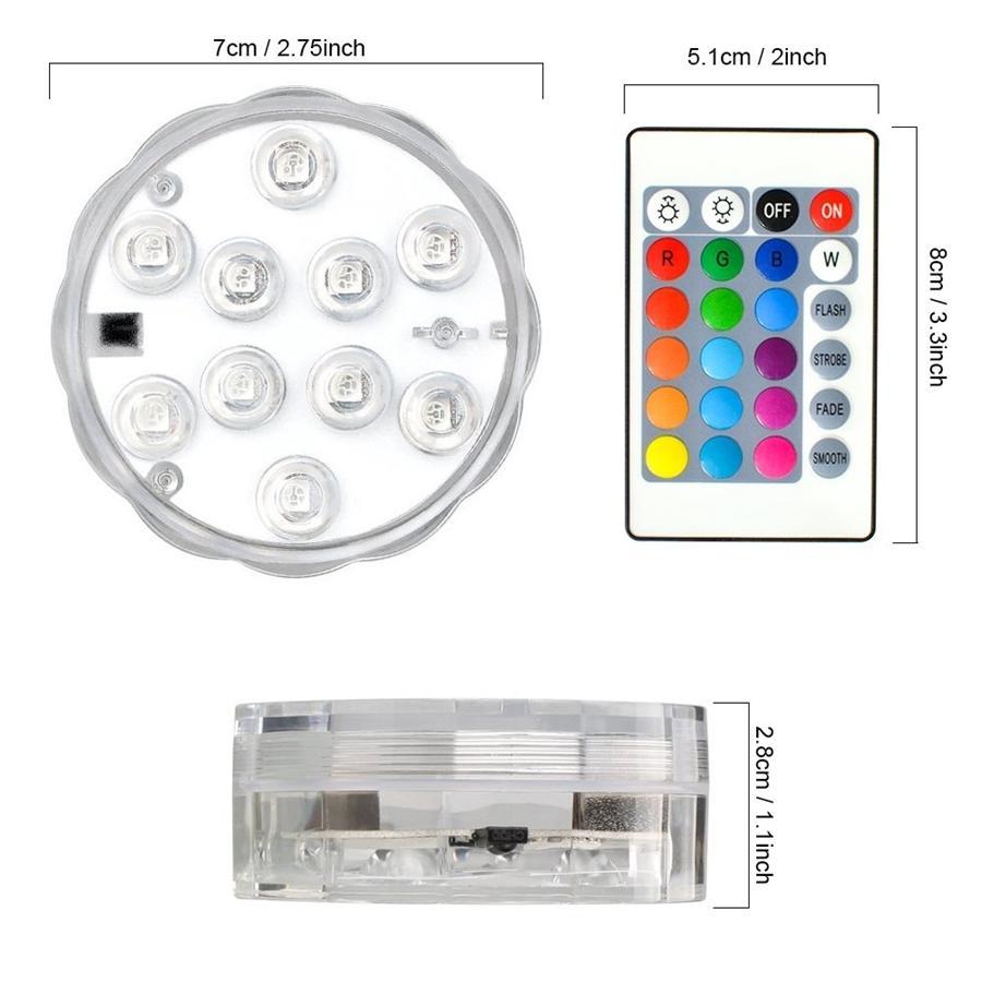 Lumières RVB 10 DEL Submersibles Étanche 16 Couleurs avec Télécommande - Simple Boutique