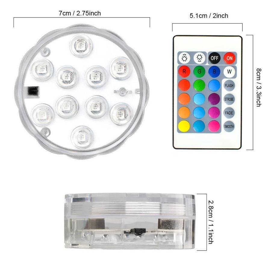 Lumières RVB 10 DEL Submersibles Étanche 16 Couleurs avec Télécommande Paquet de 4 - Simple Boutique