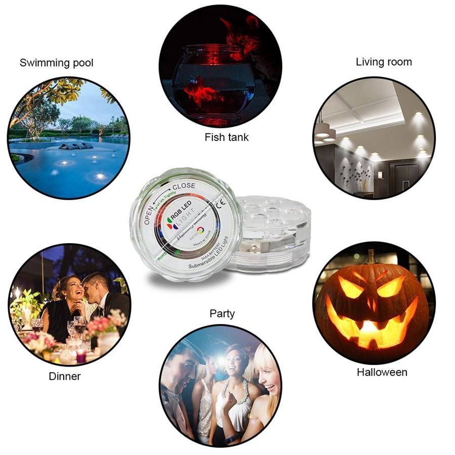 Lumières RVB 10 DEL Submersibles Étanche 16 Couleurs avec Télécommande Paquet de 4 - Simple Boutique