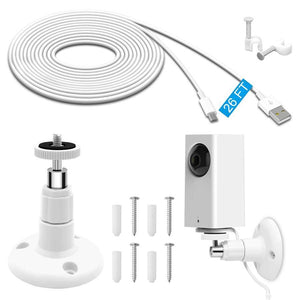 MENEEA Câble de Recharge 26 Pi et Synchronisation de Données avec Support Mural et Kit de Montage pour Caméra Wyze Cam Pan Blanc - Simple Boutique