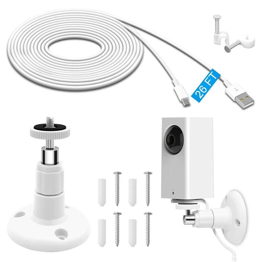 MENEEA Câble de Recharge 26 Pi et Synchronisation de Données avec Support Mural et Kit de Montage pour Caméra Wyze Cam Pan Blanc - Simple Boutique
