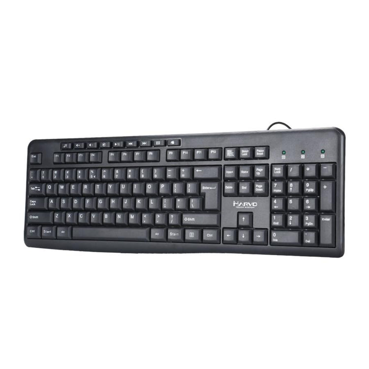 Marvo Office - Clavier Filaire USB 2.0 avec 104 Touches et 9 Touches Multimédia, Langue Anglais, Noir - Simple Boutique