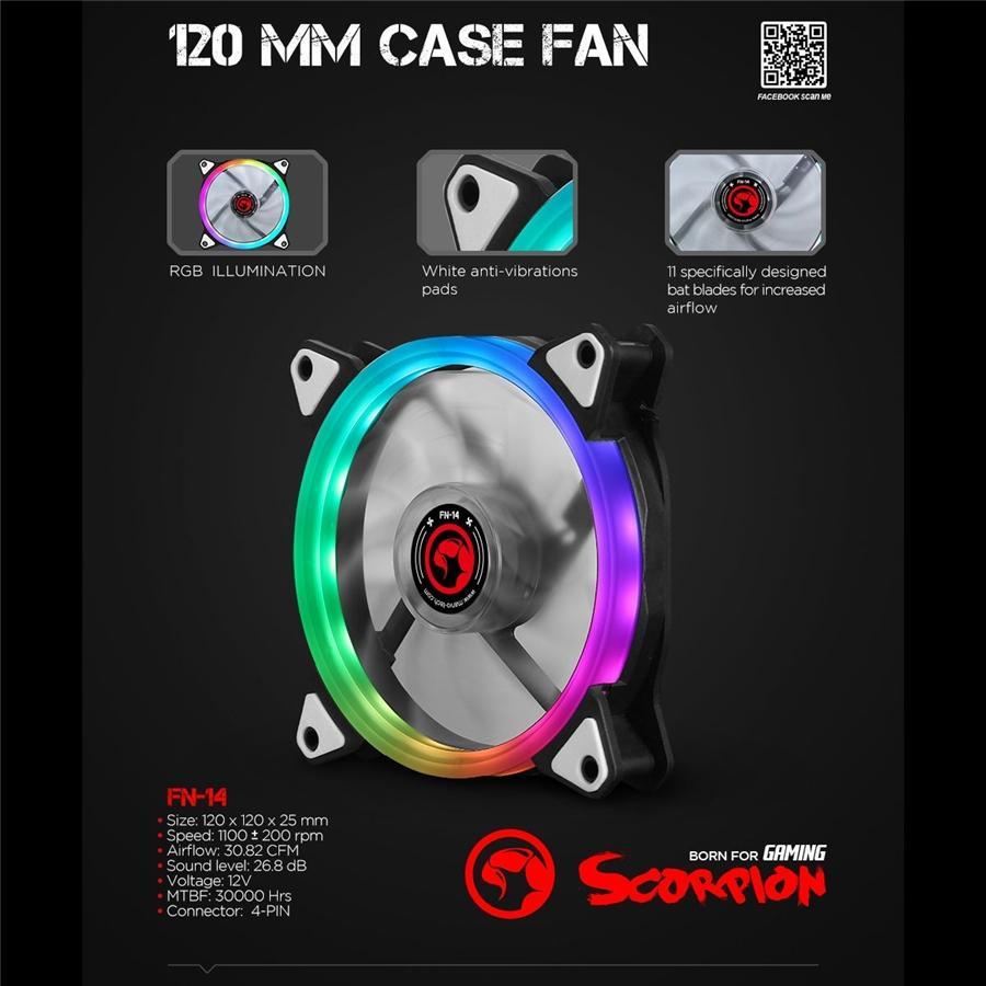 Marvo Pro - Ventilateur pour Ordianteur de Bureau, 120mm, 9 Lames et 15 LED RGB, Noir - Simple Boutique