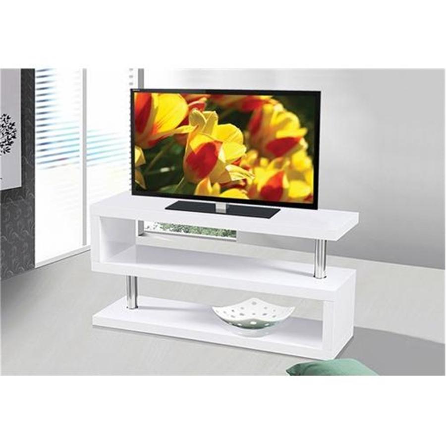 Meuble TV Blanc A 3 Tablettes Avec Chrome - Simple Boutique