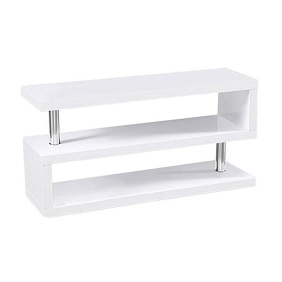 Meuble TV Blanc A 3 Tablettes Avec Chrome - Simple Boutique