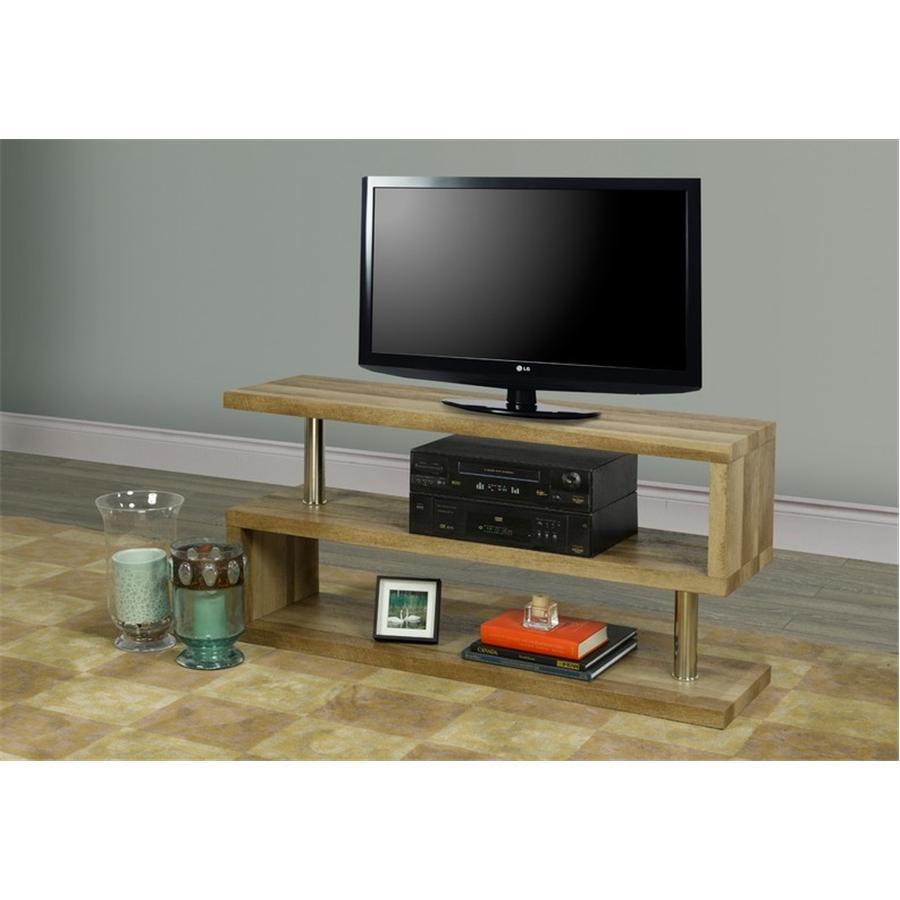 Meuble TV Bois Naturel A 3 Tablettes Avec Chrome - Simple Boutique