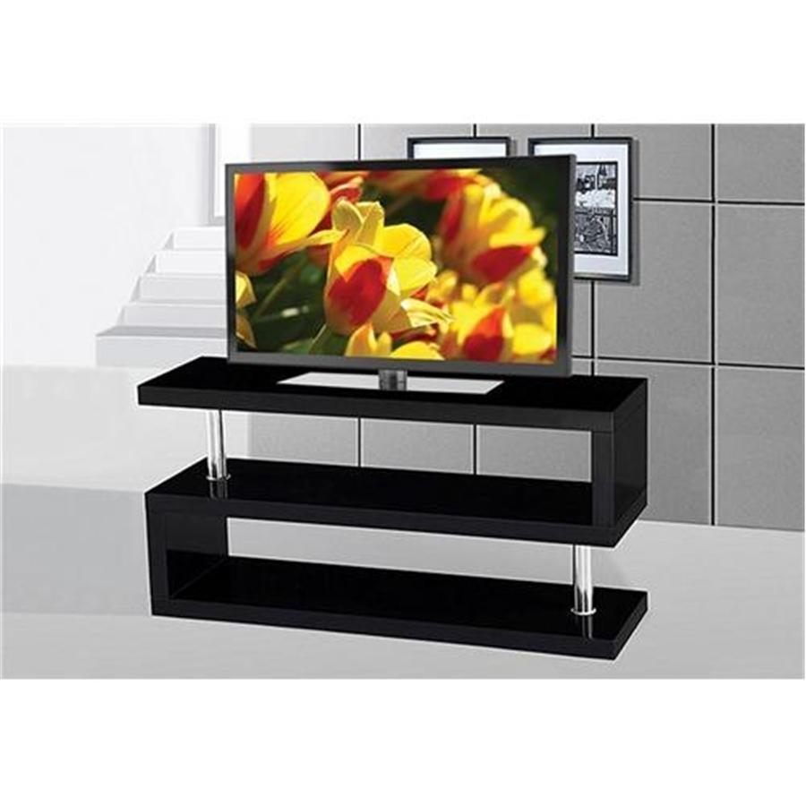 Meuble TV Noir A 3 Tablettes Avec Chrome - Simple Boutique