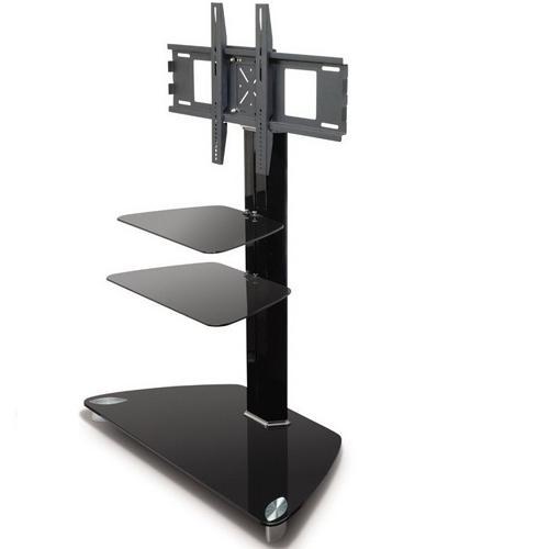 Meuble de Télé pivotant et 3 tablettes de verre NOIR Jusqu'à 52" - Simple Boutique