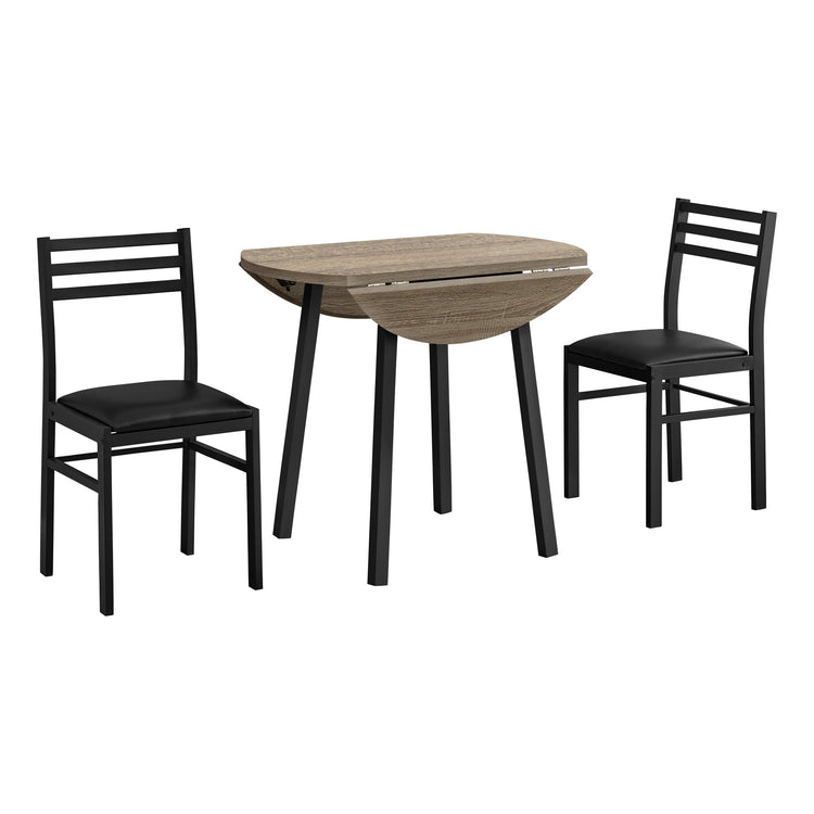 Monarch Specialties I 1003 Ensemble De Table À Manger, Ensemble 3pcs, Petit, Tablette Rabatante 35", Cuisine, Métal, Stratifié, Brun, Noir, Contemporain, Moderne - Simple Boutique