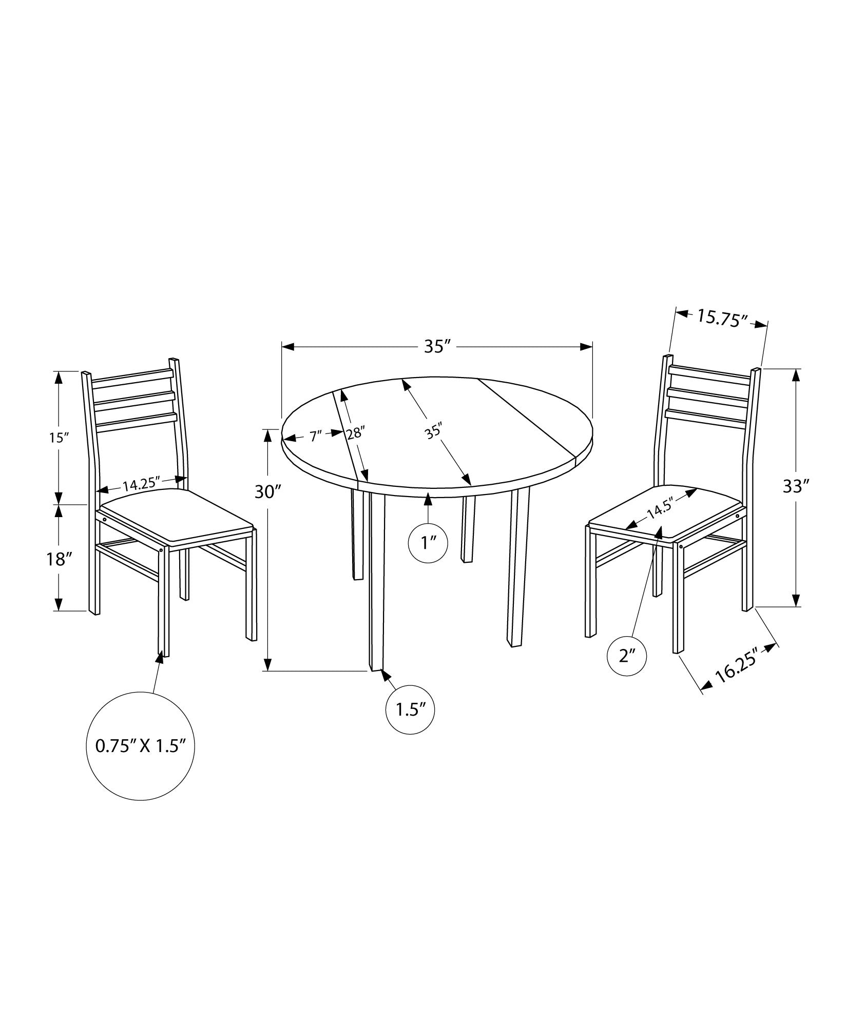Monarch Specialties I 1003 Ensemble De Table À Manger, Ensemble 3pcs, Petit, Tablette Rabatante 35", Cuisine, Métal, Stratifié, Brun, Noir, Contemporain, Moderne - Simple Boutique