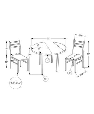 Monarch Specialties I 1003 Ensemble De Table À Manger, Ensemble 3pcs, Petit, Tablette Rabatante 35", Cuisine, Métal, Stratifié, Brun, Noir, Contemporain, Moderne - Simple Boutique