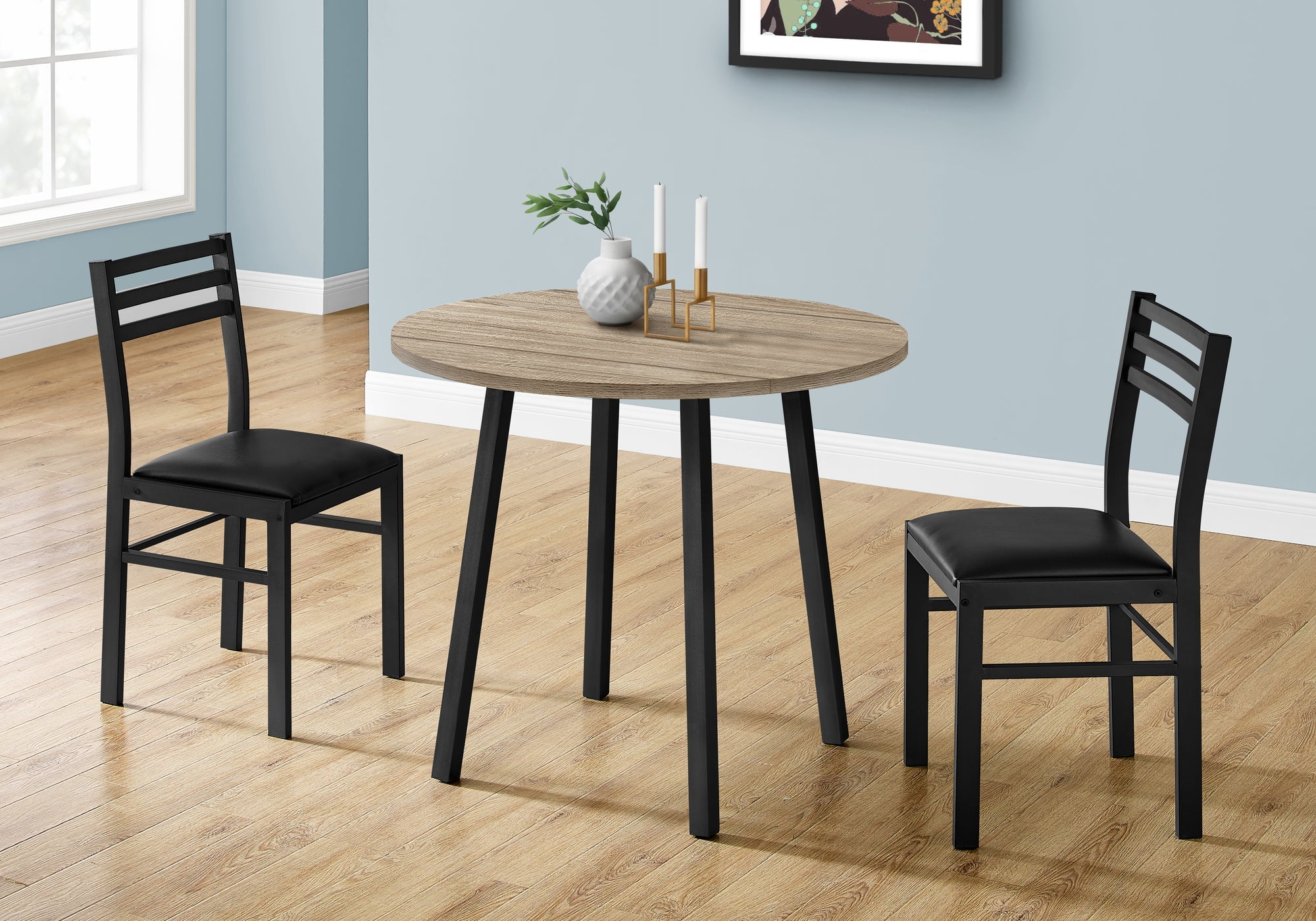 Monarch Specialties I 1003 Ensemble De Table À Manger, Ensemble 3pcs, Petit, Tablette Rabatante 35", Cuisine, Métal, Stratifié, Brun, Noir, Contemporain, Moderne - Simple Boutique