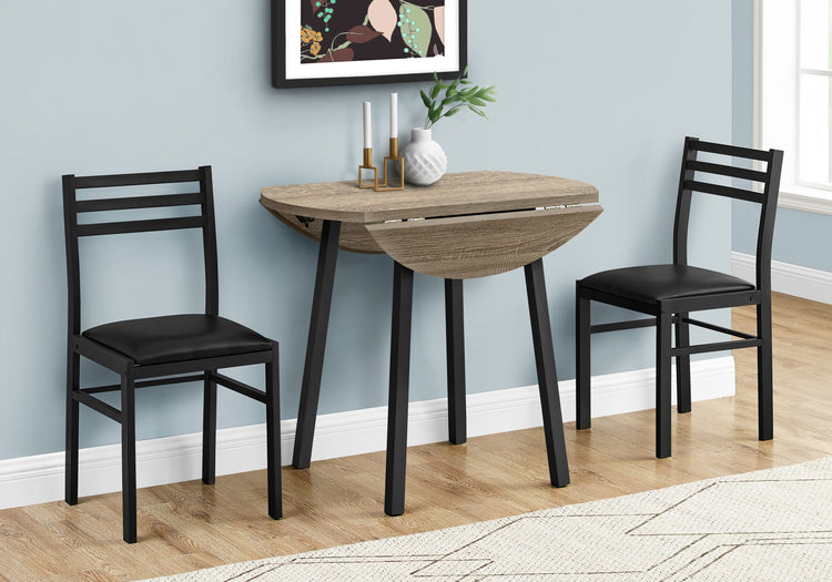 Monarch Specialties I 1003 Ensemble De Table À Manger, Ensemble 3pcs, Petit, Tablette Rabatante 35", Cuisine, Métal, Stratifié, Brun, Noir, Contemporain, Moderne - Simple Boutique