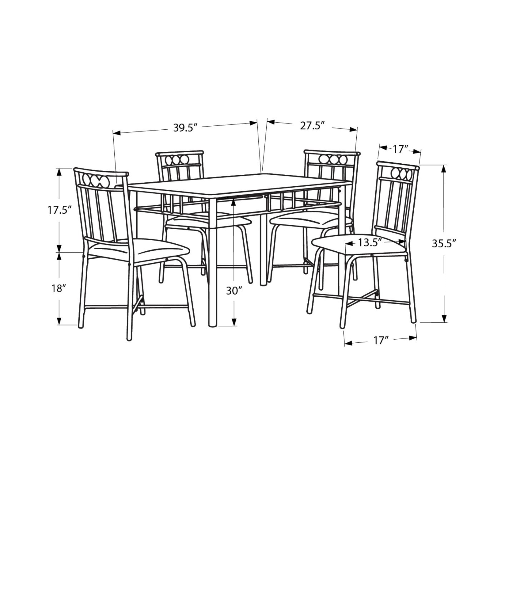 Monarch Specialties I 1018 Ensemble De Table À Manger, 5pcs Ensemble, Petit, 40" Rectangulaire, Cuisine, Métal, Stratifié, Noir, Contemporain, Moderne - Simple Boutique